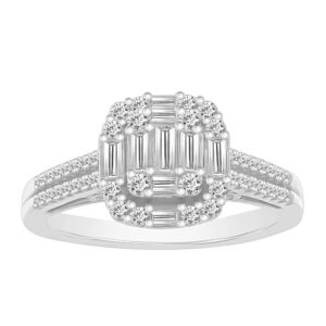 LADIES RING 0.50CT ROUND/BAGUETTE DIAMOND 14K WHITE GOLD (SI QUALITY)
