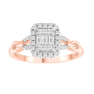 LADIES RING 0.33CT ROUND/BAGUETTE DIAMOND 14K ROSE GOLD (SI QUALITY)