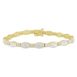 LADIES BRACELET 1.00CT ROUND/BAGUETTE DIAMOND 14K YELLOW GOLD (SI QUALITY)