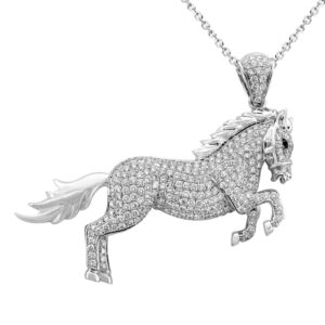 MEN'S PENDANT 5.25CT ROUND BLACK DIAMOND 14K WHITE GOLD