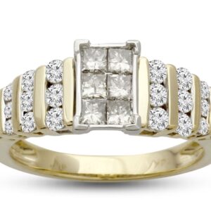 LADIES RING 1.00CT ROUND/PRINCESS DIAMOND 14K YELLOW GOLD