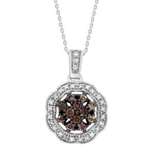 LADIES PENDANT 0.50CT ROUND DARK BROWN DIAMOND 10K WHITE GOLD