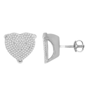 LADIES HEART EARRINGS 0.65CT ROUND DIAMOND STERLING SILVER/WHITE GOLD