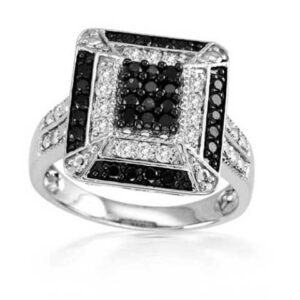 LADIES RING 0.85CT ROUND BLACK DIAMOND STERLING SILVER