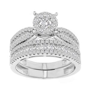 LADIES BRIDAL SET 1.30CT ROUND DIAMOND 14K WHITE GOLD