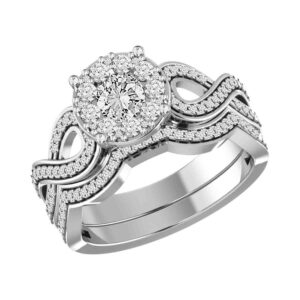 LADIES BRIDAL SET 1.10CT ROUND DIAMOND 14K WHITE GOLD (CENTER STONE 0.39CT ROUND DIAMOND)