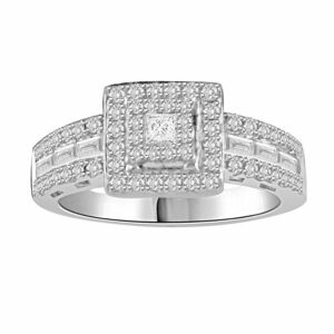 LADIES RING 1.00CT ROUND/PRINCESS/BAGUETTE DIAMOND 14K WHITE GOLD