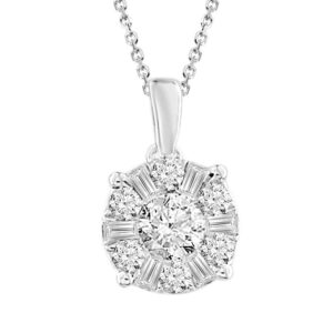 LADIES PENDANT 0.50CT ROUND/BAGUETTE DIAMOND 14K WHITE GOLD
