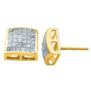 LADIES STUD EARRINGS 1.00CT PRINCESS DIAMOND 14K YELLOW GOLD