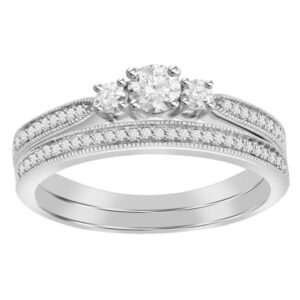 LADIES BRIDAL SET 0.50CT ROUND DIAMOND 14K WHITE GOLD