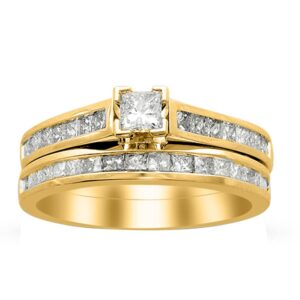 LADIES BRIDAL SET 1.00CT PRINCESS DIAMOND 14K YELLOW GOLD