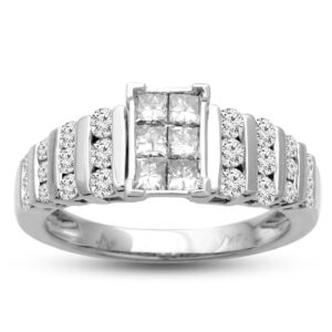 LADIES RING 1.00CT ROUND/PRINCESS DIAMOND 10K WHITE GOLD