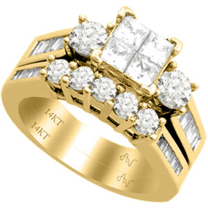 LADIES BRIDAL SET 2.00CT ROUND/PRINCESS/BAGUETTE DIAMOND 14K YELLOW GOLD