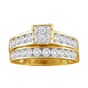 LADIES BRIDAL SET 1.50CT ROUND/PRINCESS DIAMOND 14K YELLOW GOLD