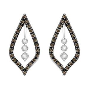 LADIES EARRINGS 0.50CT ROUND DARK BROWN DIAMOND 10K WHITE GOLD
