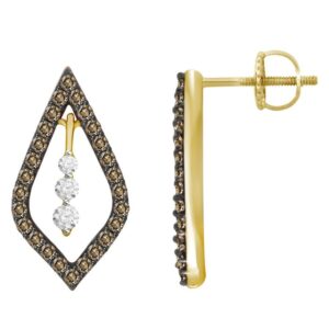 LADIES EARRINGS 0.50CT ROUND DARK BROWN DIAMOND 10K YELLOW GOLD