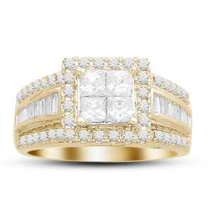 LADIES RING 1.50CT ROUND/PRINCESS/BAGUETTE DIAMOND 14K YELLOW GOLD