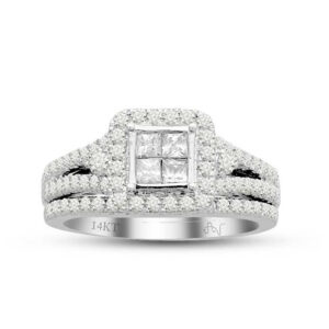 LADIES BRIDAL SET 1.00CT ROUND/PRINCESS DIAMOND 14K WHITE GOLD