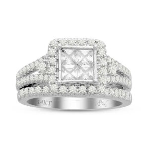 LADIES BRIDAL SET 1.50CT ROUND/PRINCESS DIAMOND 14K WHITE GOLD