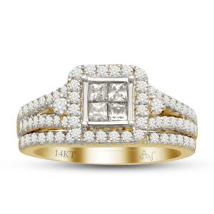LADIES BRIDAL SET 1.50CT ROUND/PRINCESS DIAMOND 14K YELLOW GOLD