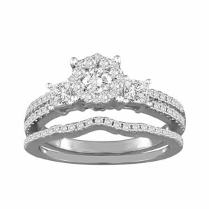 LADIES BRIDAL SET 1.00CT ROUND/PRINCESS DIAMOND 14K WHITE GOLD