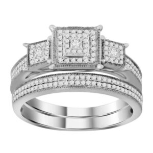 LADIES BRIDAL SET 0.50CT ROUND/PRINCESS DIAMOND 10K WHITE GOLD