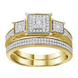 LADIES BRIDAL SET 0.50CT ROUND/PRINCESS DIAMOND 10K YELLOW GOLD