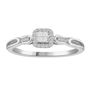 LADIES RING 0.15CT ROUND/PRINCESS DIAMOND 10K WHITE GOLD