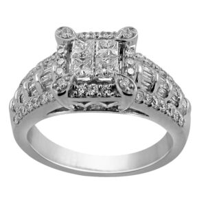 LADIES RING 1.00CT ROUND/PRINCESS DIAMOND 14K WHITE GOLD