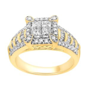 LADIES RING 1.00CT ROUND/PRINCESS/BAGUETTE DIAMOND 14K YELLOW GOLD