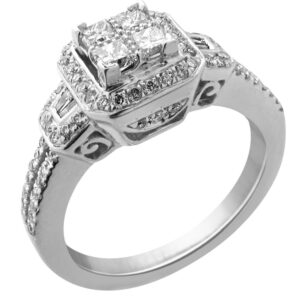 LADIES RING 0.75CT PRINCESS/ROUND DIAMOND 14K WHITE GOLD