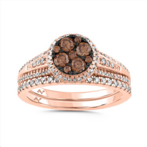 LADIES RING 0.75CT ROUND DARK BROWN DIAMOND 14K ROSE GOLD
