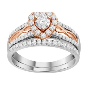 LADIES BRIDAL SET 0.75CT ROUND DIAMOND 14K WHITE/ROSE GOLD