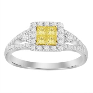 LADIES RING 0.55CT ROUND/PRINCESS CANARY DIAMOND 14K WHITE/YELLOW GOLD