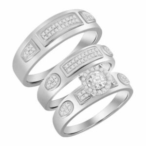 LADIES TRIOS SET 0.40CT ROUND DIAMOND STERLING SILVER/WHITE GOLD