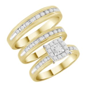 LADIES TRIOS SET 0.60CT ROUND DIAMOND 10K YELLOW GOLD