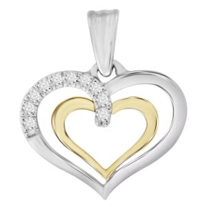 LADIES HEART PENDANT 0.10CT ROUND DIAMOND 10K WHITE/YELLOW GOLD