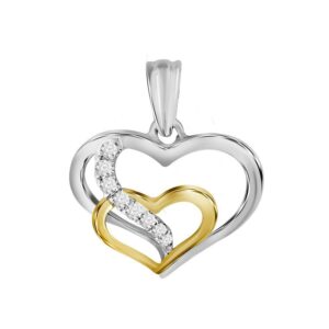 LADIES HEART PENDANT WITH CHAIN 0.10CT ROUND DIAMOND 10K WHITE/YELLOW GOLD