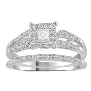 LADIES BRIDAL SET 0.50CT ROUND/PRINCESS DIAMOND 14K WHITE GOLD