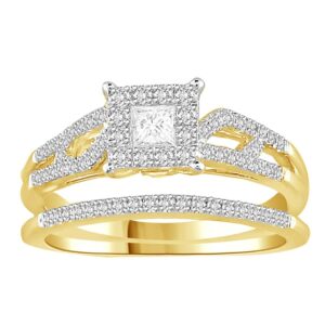 LADIES BRIDAL SET 0.50CT ROUND/PRINCESS DIAMOND 14K YELLOW GOLD