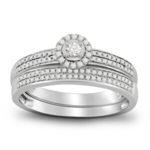 LADIES BRIDAL SET 0.25CT ROUND DIAMOND 10K WHITE GOLD