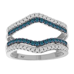 LADIES WRAP 0.50CT ROUND BLUE DIAMOND 14K WHITE GOLD