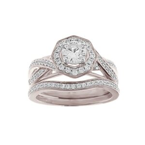 LADIES BRIDAL SET SEMI MOUNT-CENTER-0.50CT 0.50CT ROUND DIAMOND 14K WHITE GOLD