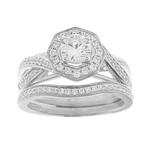 LADIES BRIDAL SET SEMI MOUNT 0.50CT ROUND DIAMOND 14K WHITE GOLD