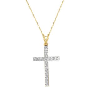 LADIES CROSS PENDANT 0.50CT ROUND DIAMOND 10K YELLOW GOLD