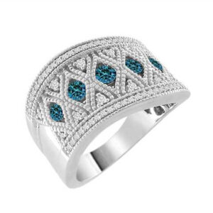 LADIES BAND 0.50CT ROUND BLUE DIAMOND WHITE GOLD