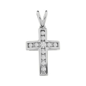 MEN'S STRAIGHT NICK SETTING CROSS 0.25CT ROUND DIAMOND 14K WHITE GOLD