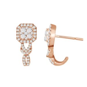 LADIES EARRINGS 0.75CT ROUND DIAMOND 14K ROSE GOLD