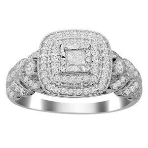 LADIES RING 0.50CT ROUND/PRINCESS DIAMOND 14K WHITE GOLD