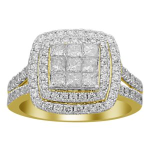 LADIES RING 2.00CT ROUND/PRINCESS DIAMOND 14K YELLOW GOLD